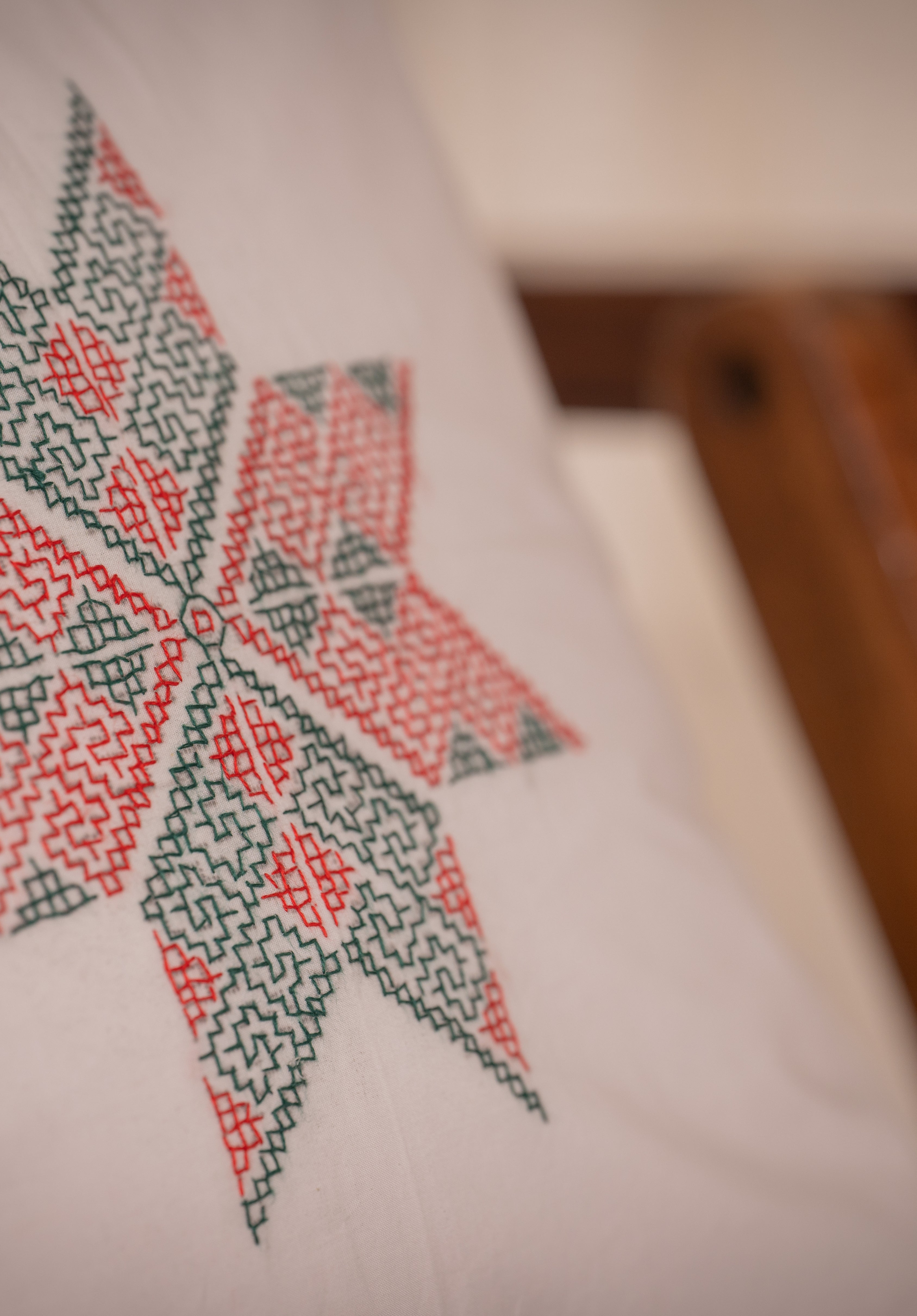 Embroidered in Kasuti Table Runner, 6 Cushion Covers and 6 Coasters in Cotton