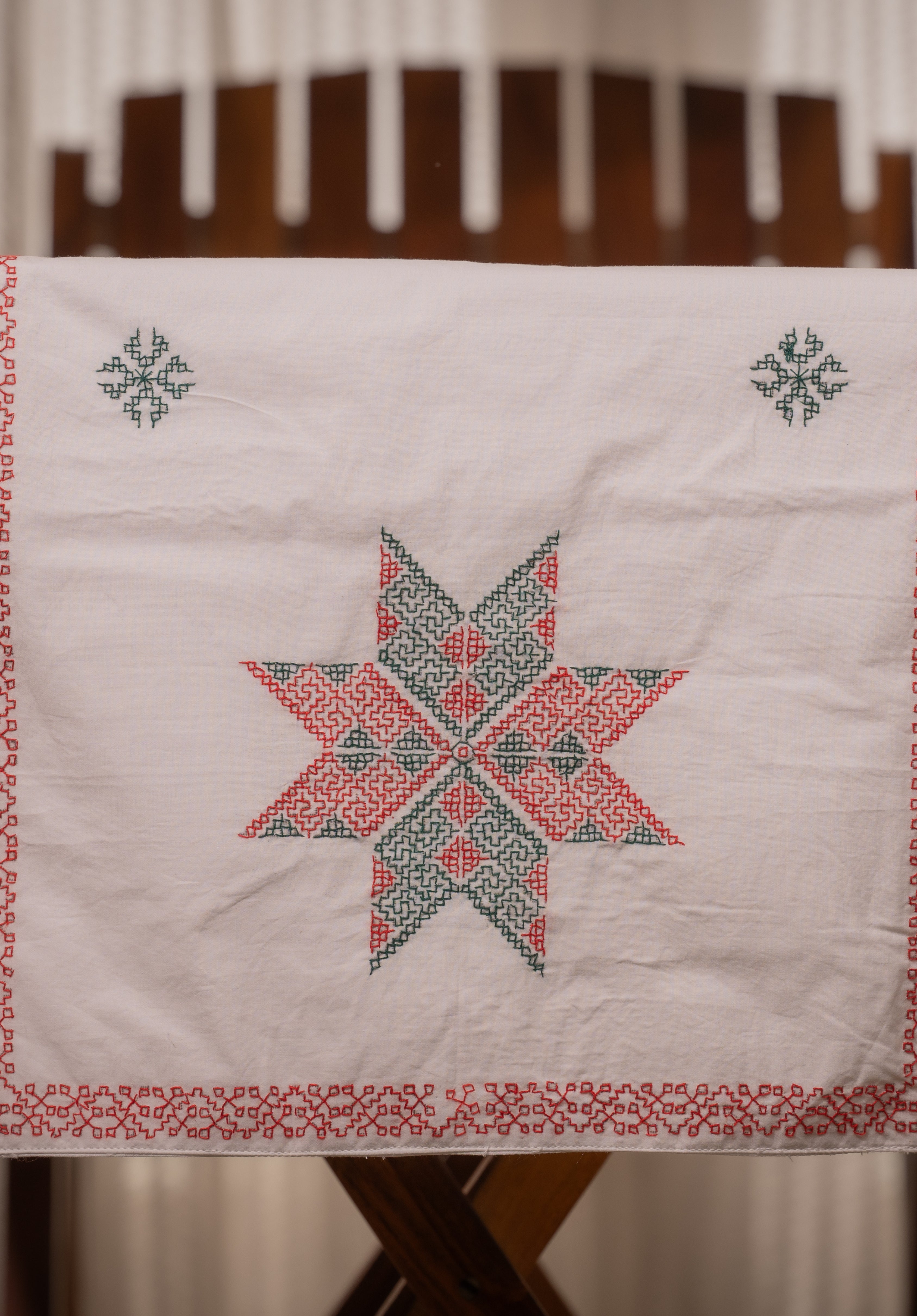 Embroidered in Kasuti Table Runner, 6 Cushion Covers and 6 Coasters in Cotton
