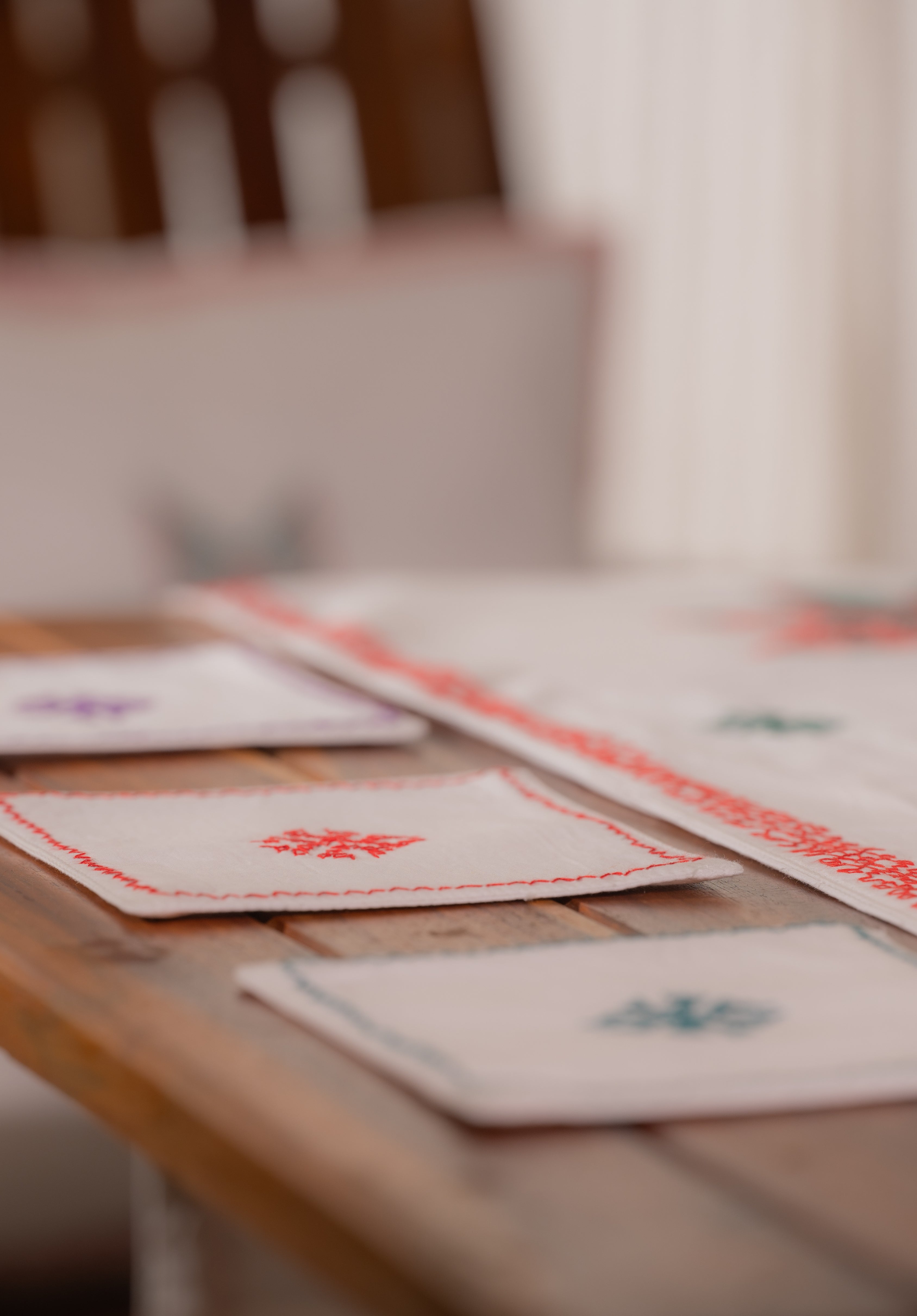 Embroidered in Kasuti Table Runner, 6 Cushion Covers and 6 Coasters in Cotton