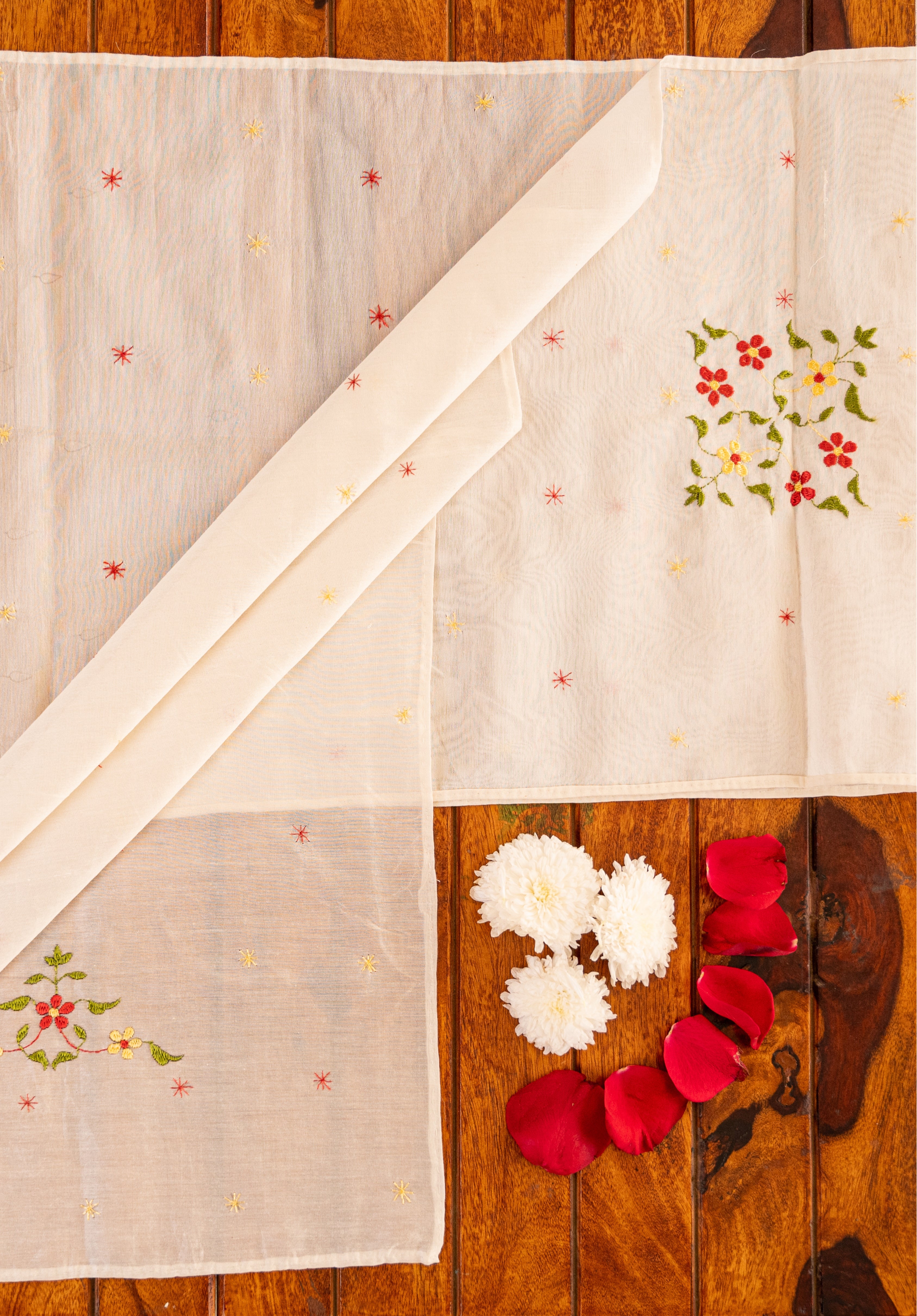 Embroidered in Chamba Rumal Table Runner in Mulberry Silk