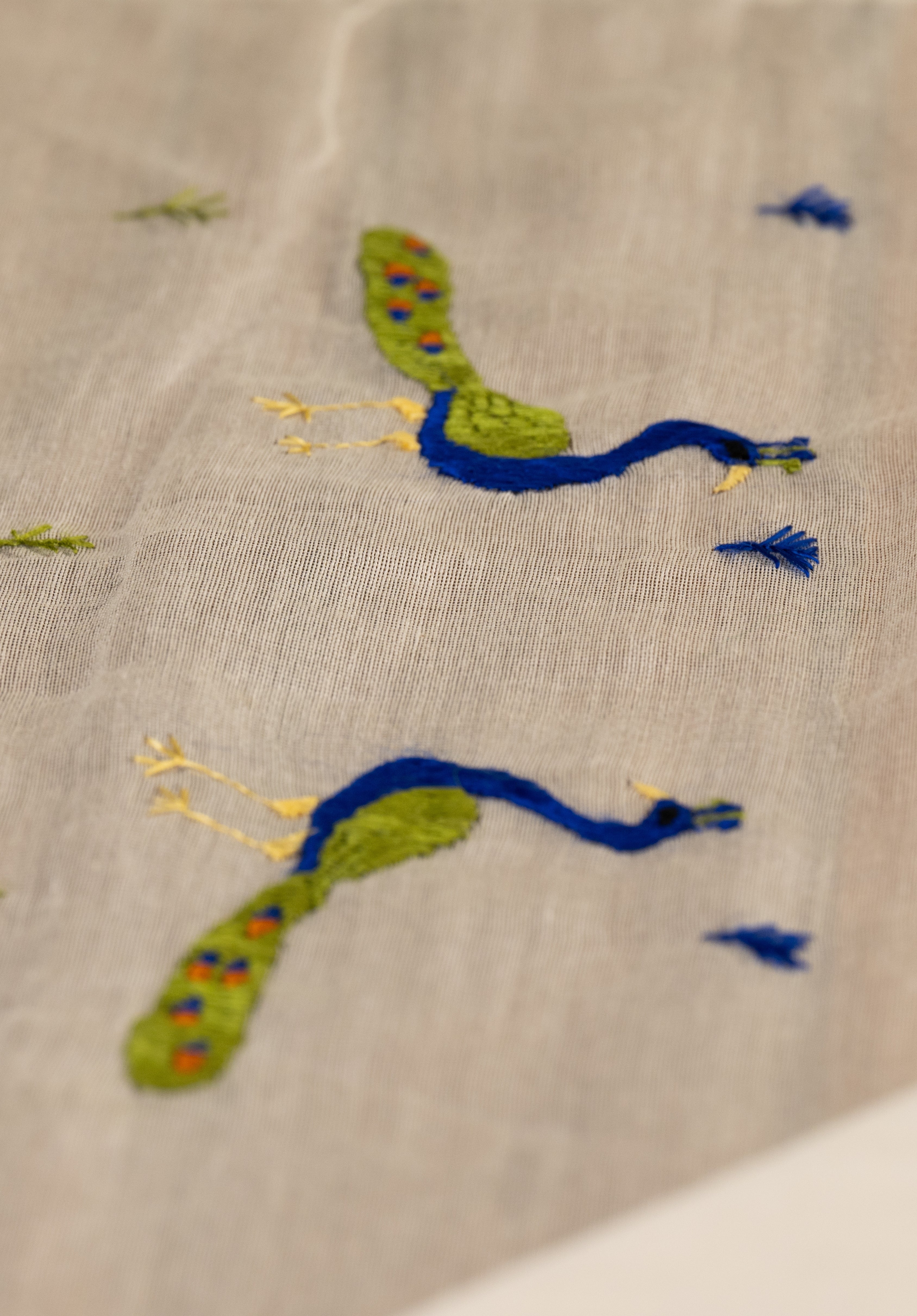 Embroidered in Chamba Rumal Table Runner in Mulberry Silk