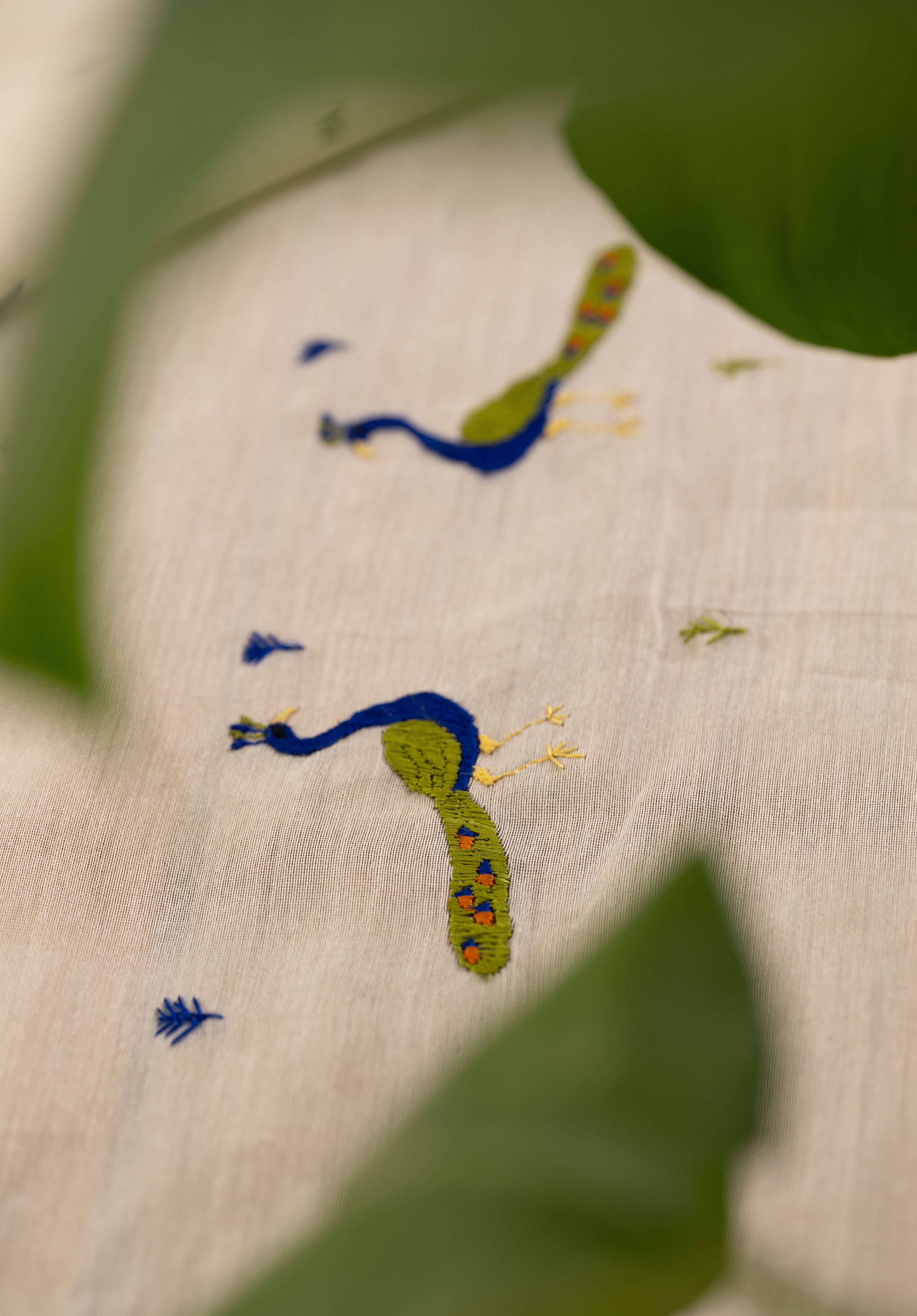 Embroidered in Chamba Rumal Table Runner in Mulberry Silk