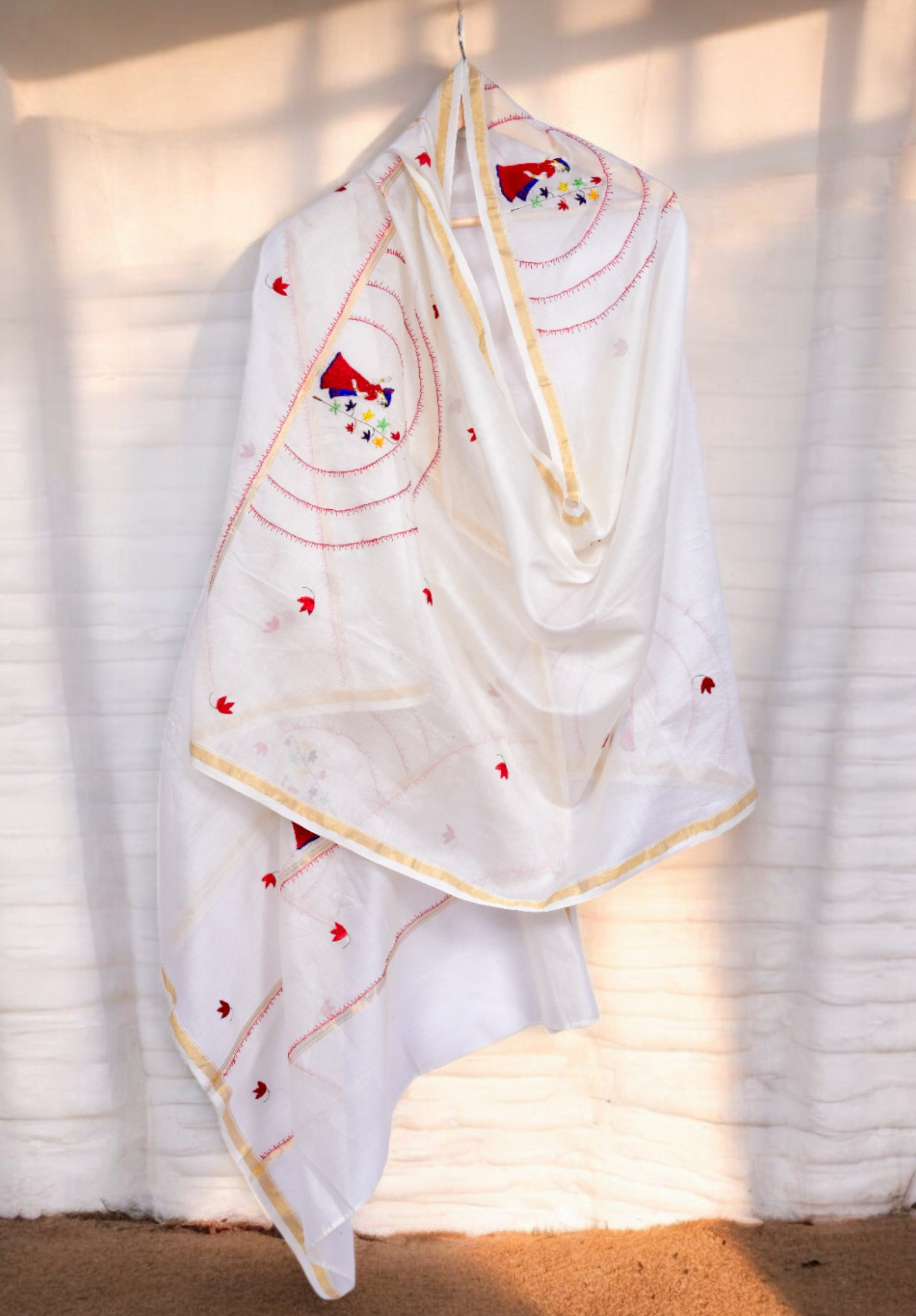 Embroidered in Chamba Rumal Dupatta in Mulberry Silk