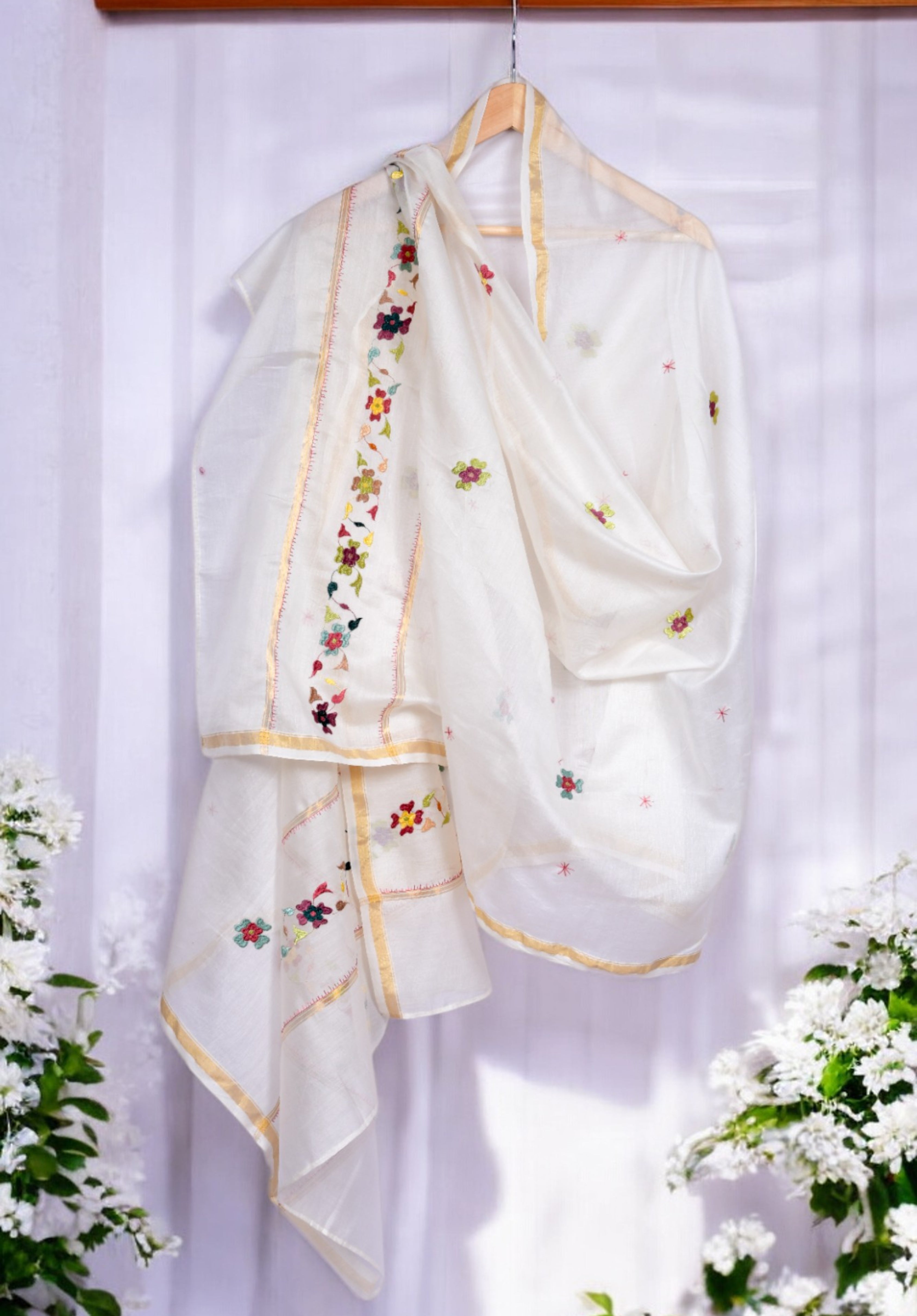 Embroidered in Chamba Rumal Dupatta in Mulberry Silk