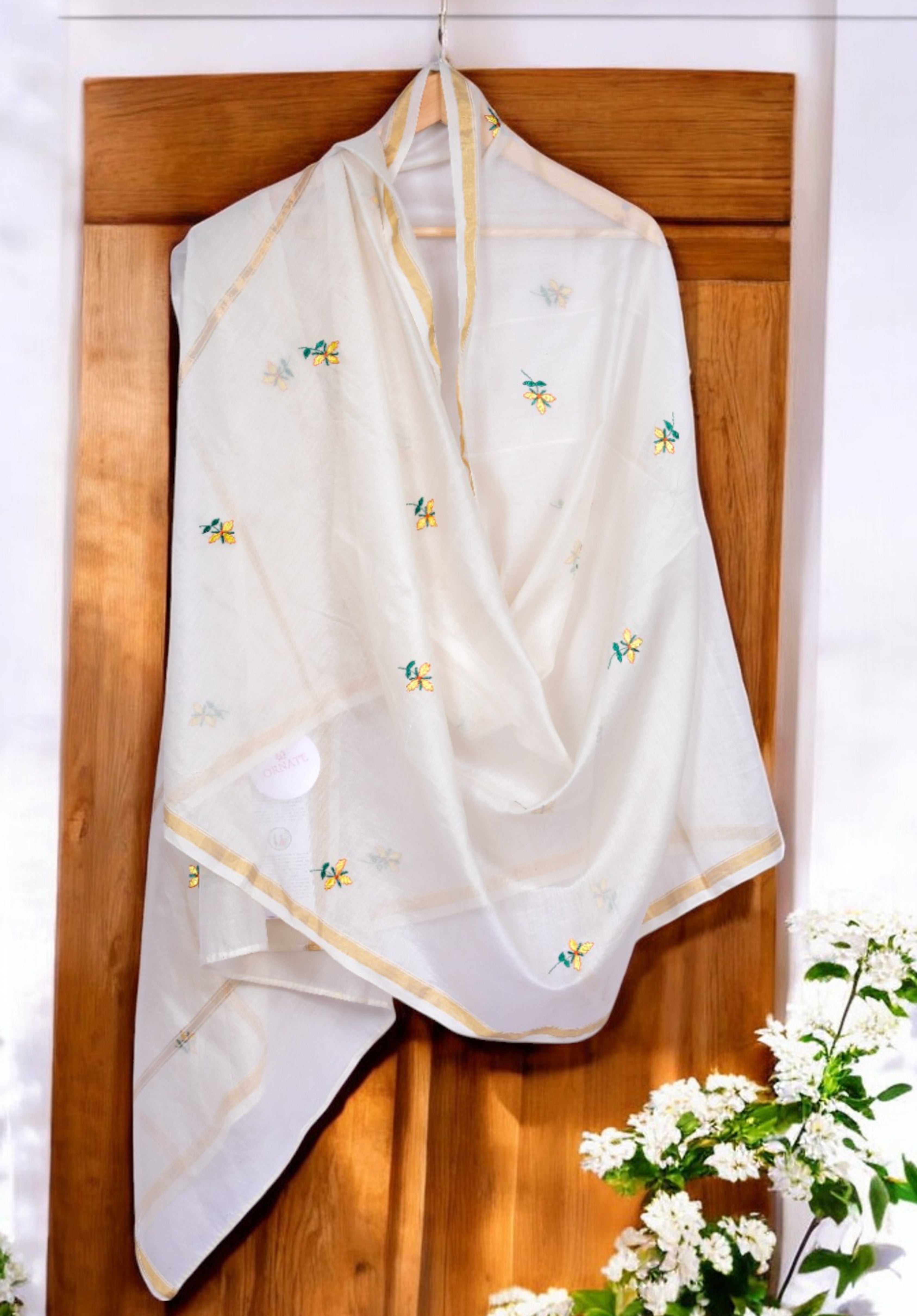Embroidered in Chamba Rumal Dupatta in Mulberry Silk