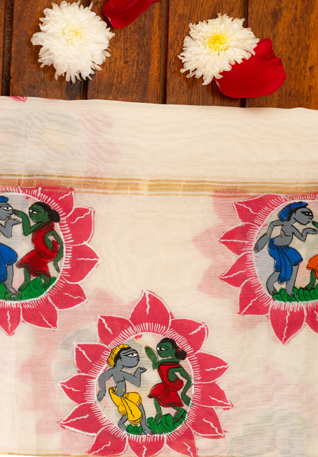 Pattachitra Painting Dupatta in Mulberry Silk