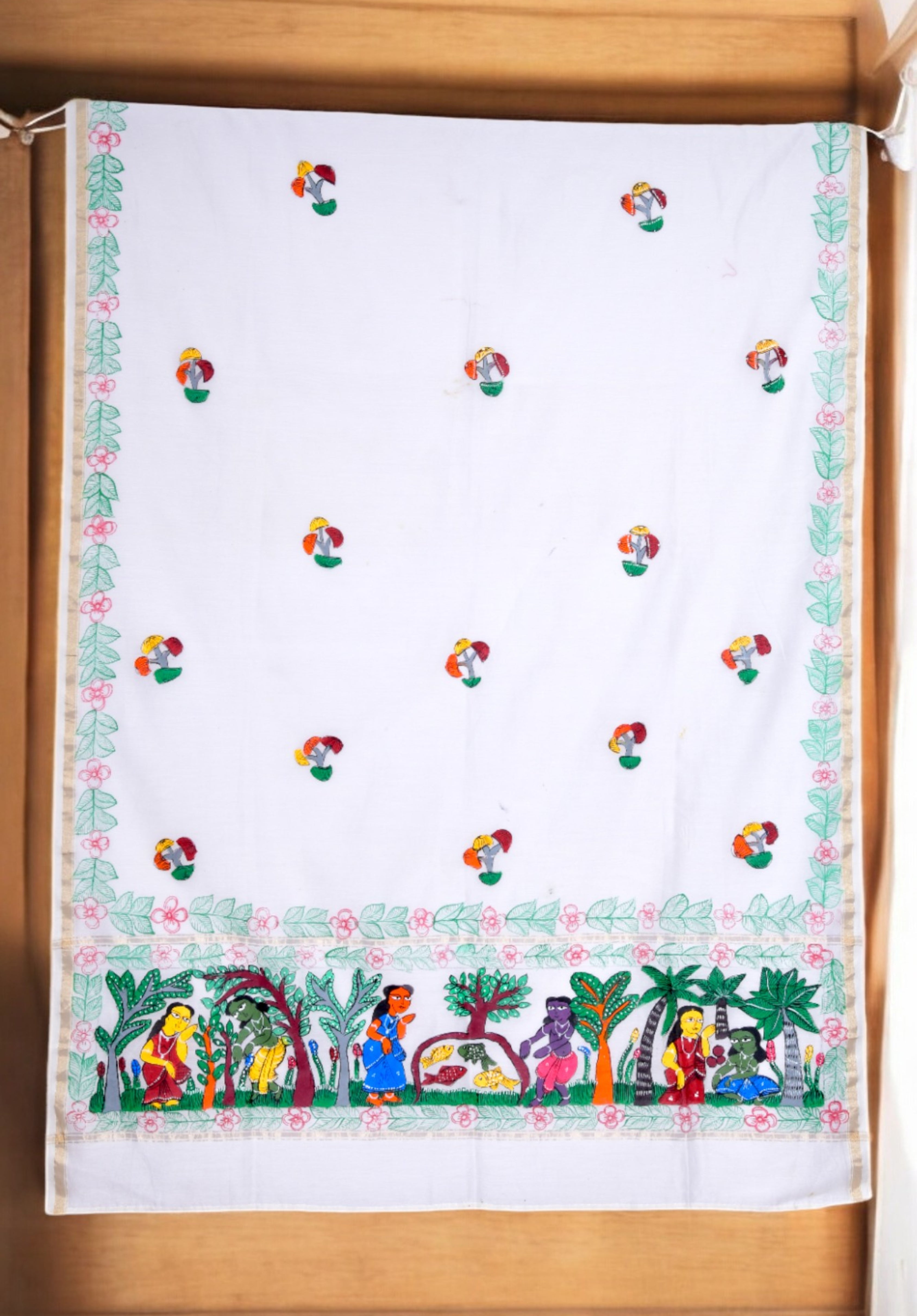 Pattachitra Painting Dupatta in Mulberry Silk