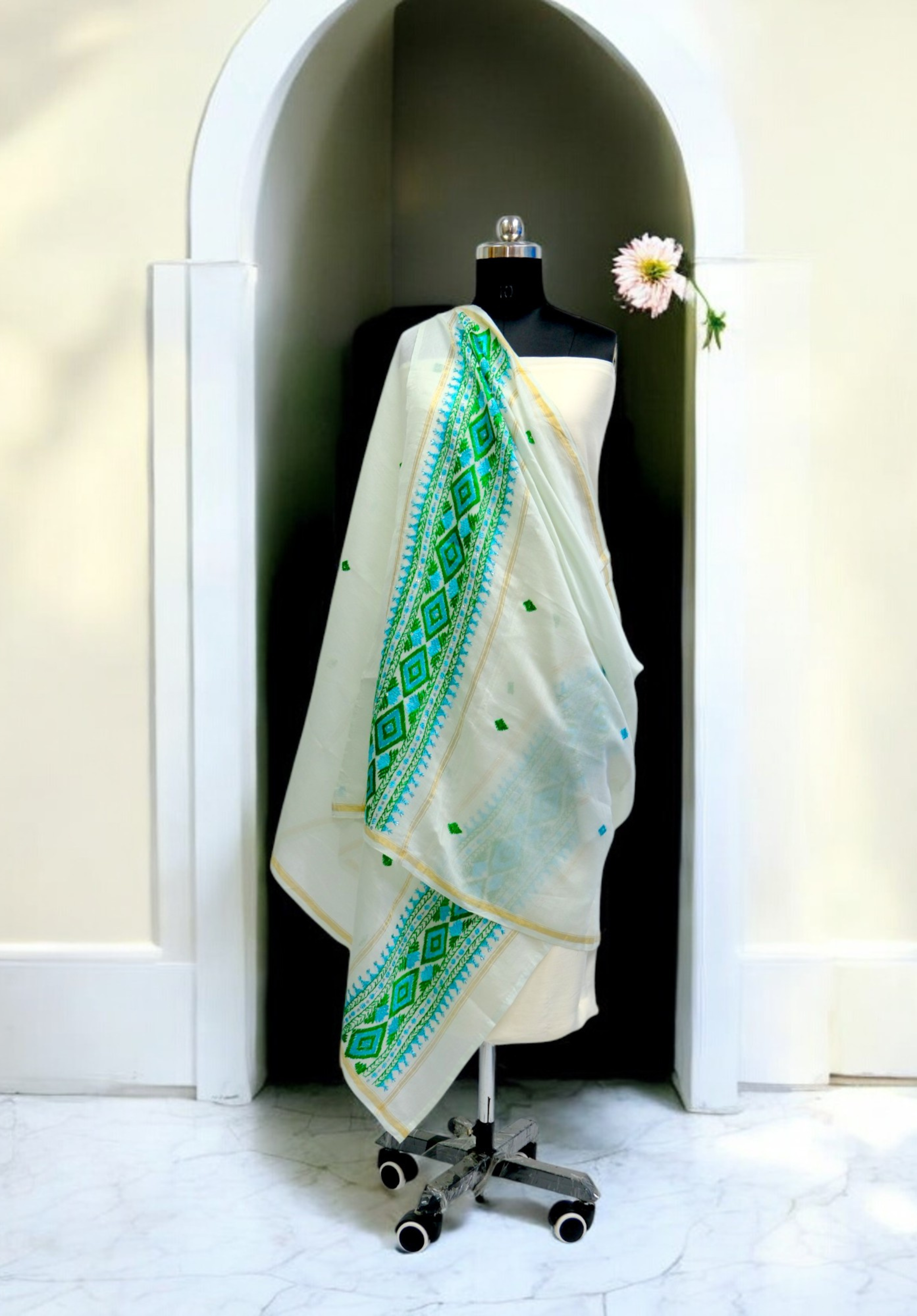 Colorful Phulkari dupatta with detailed embroidery
