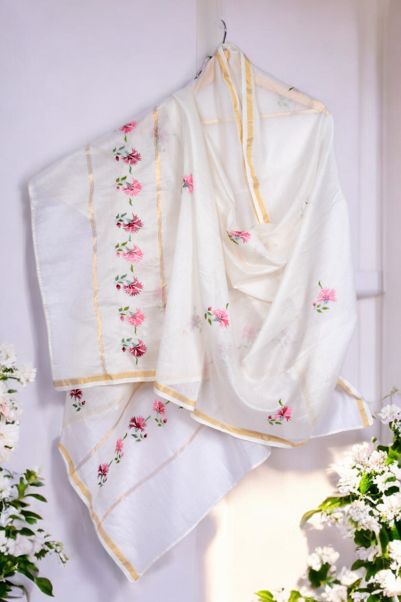 Embroidered in Chamba Rumal Dupatta in Mulberry Silk