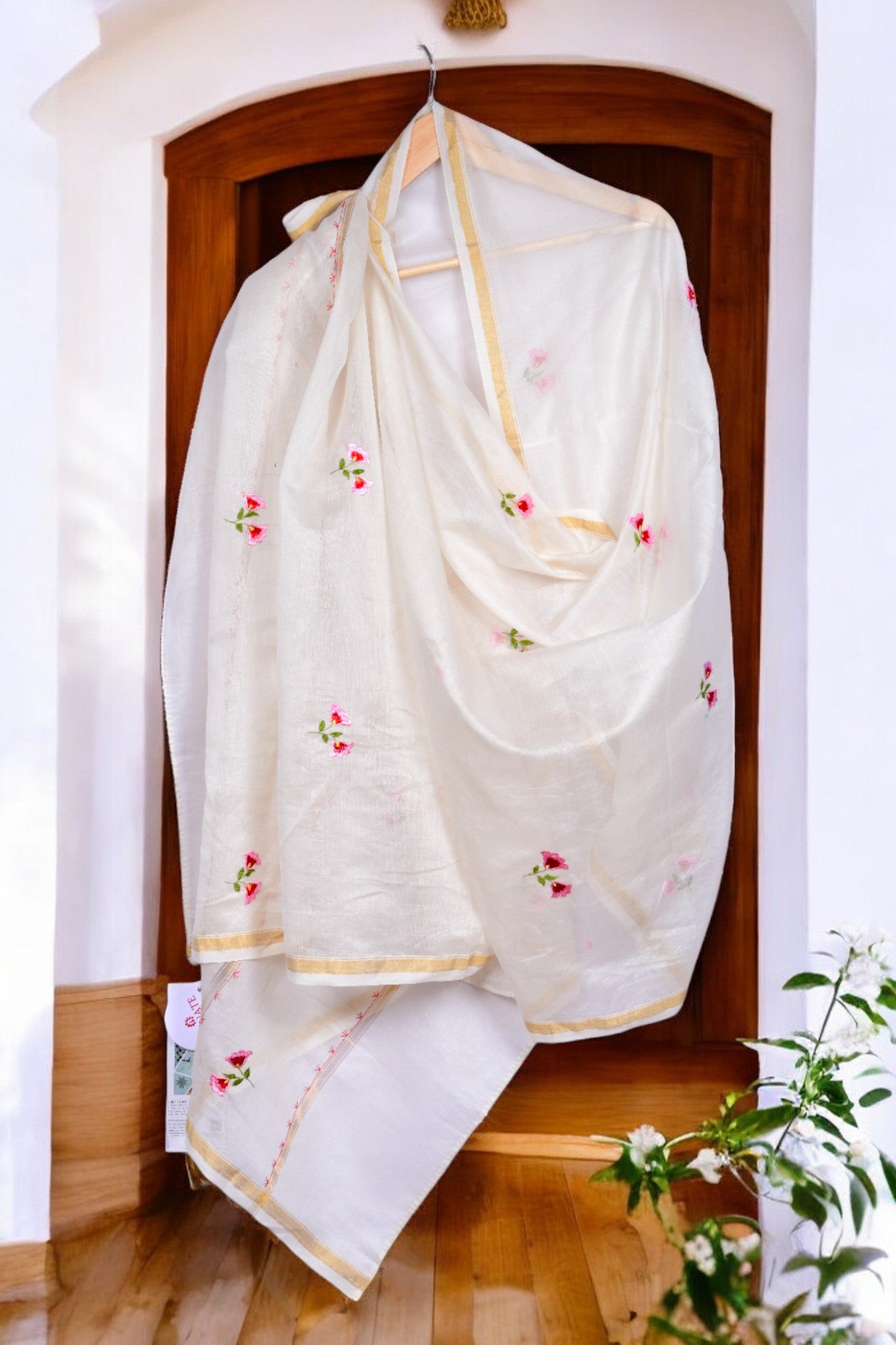 Embroidered in Chamba Rumal Dupatta in Mulberry Silk