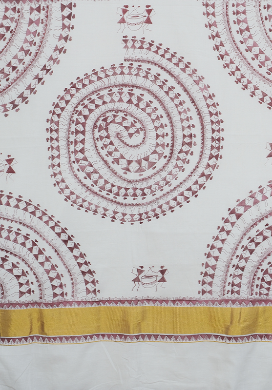 Hand-painted saree with traditional artistic design