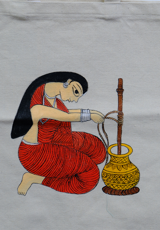 Traditional Indian folk art painted on eco tote bag