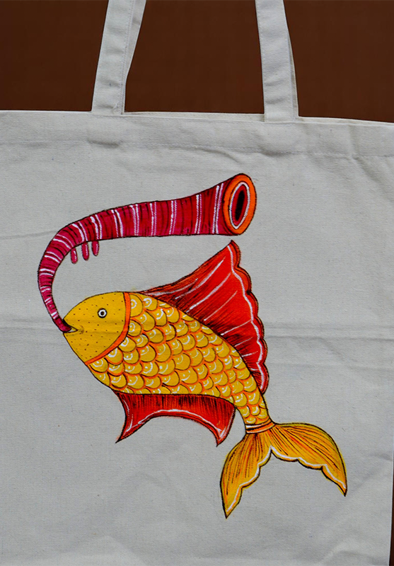 Hand-painted Indian tote bag design