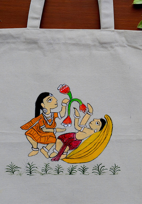 Artistic Pattachitra tote in vibrant colors