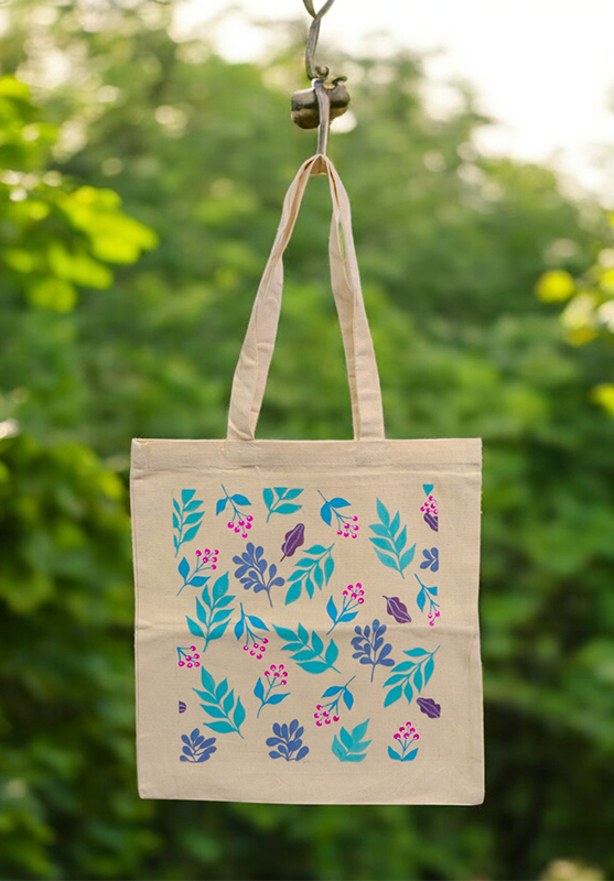 Art-inspired tote bag with exclusive hand-painted design on natural canvas