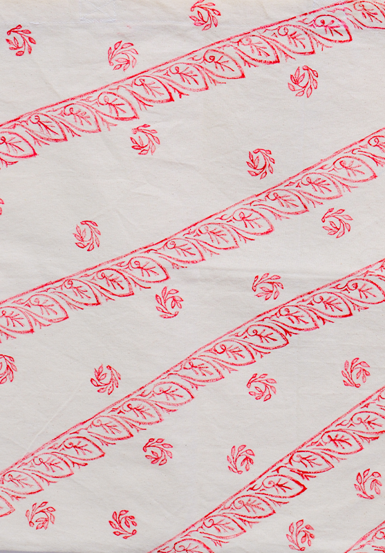 Artisan hand-painted tote bag with floral block patterns