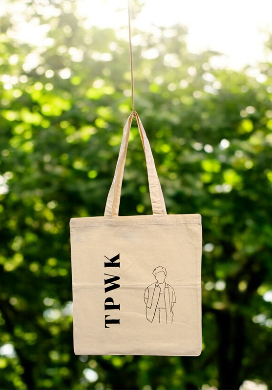 Free hand painted tote bag with artistic floral design on cotton fabric