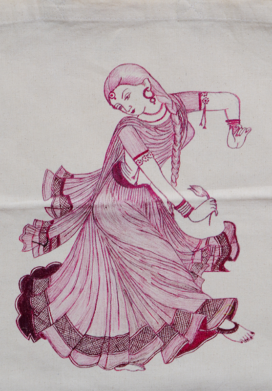 Eco-conscious tote featuring detailed freehand painting on canvas material