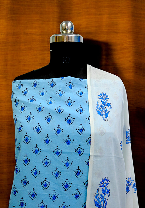 Hand Block Unstiched Suit in Pure Cotton