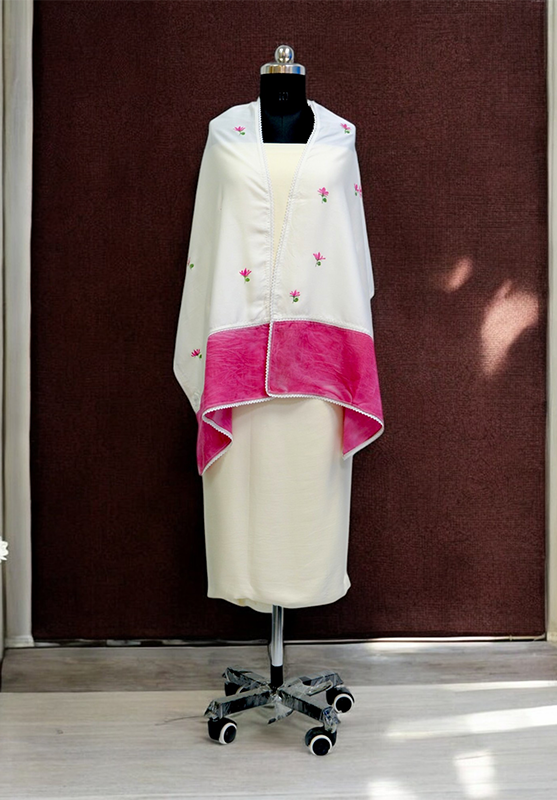 Elegant silk stole featuring hand-painted art