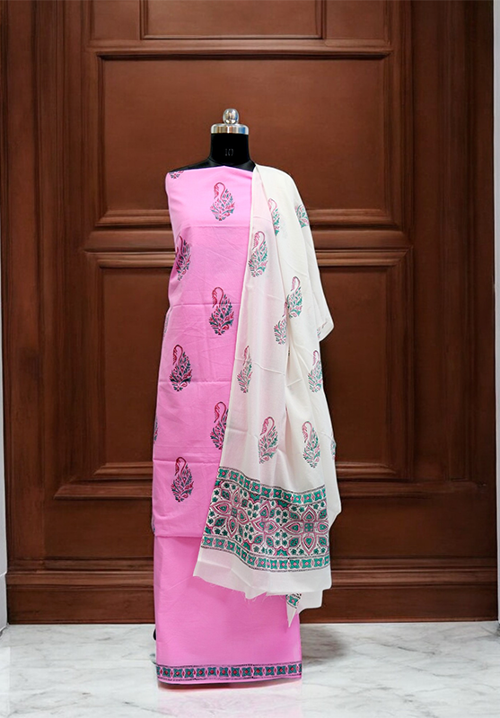 Hand Block Unstiched Suit in Pure Cotton