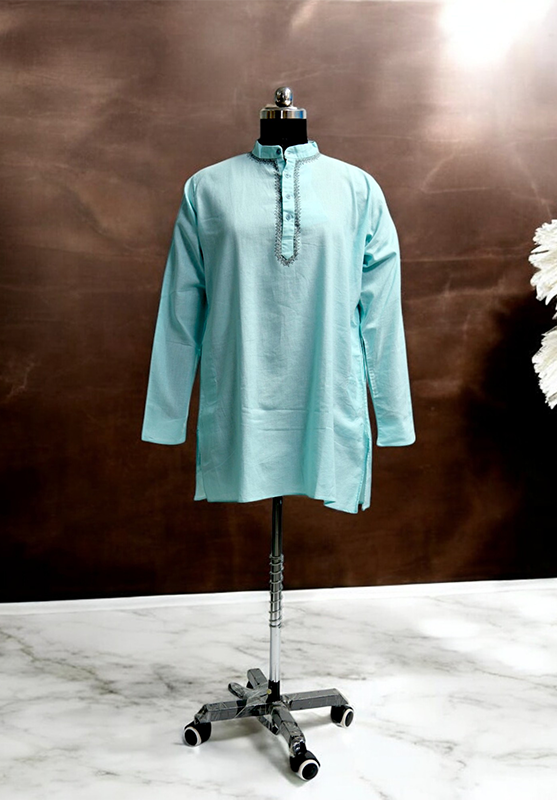 Traditional Mandala kurta in Khadi fabric-sky-color