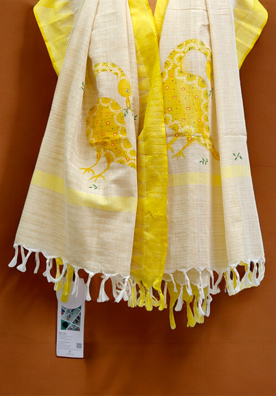 Hand Painting Bhil Art Dupatta in Blended Cloth