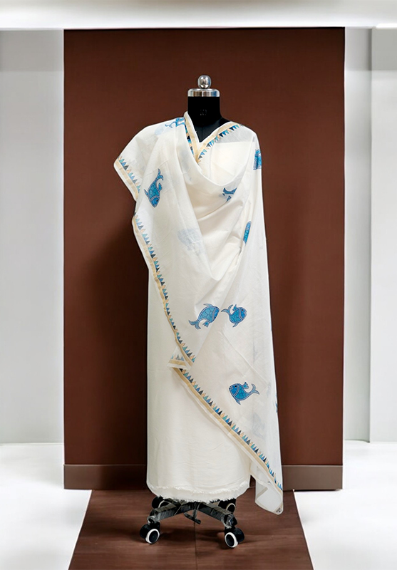 Bhil painting details on silk fabric