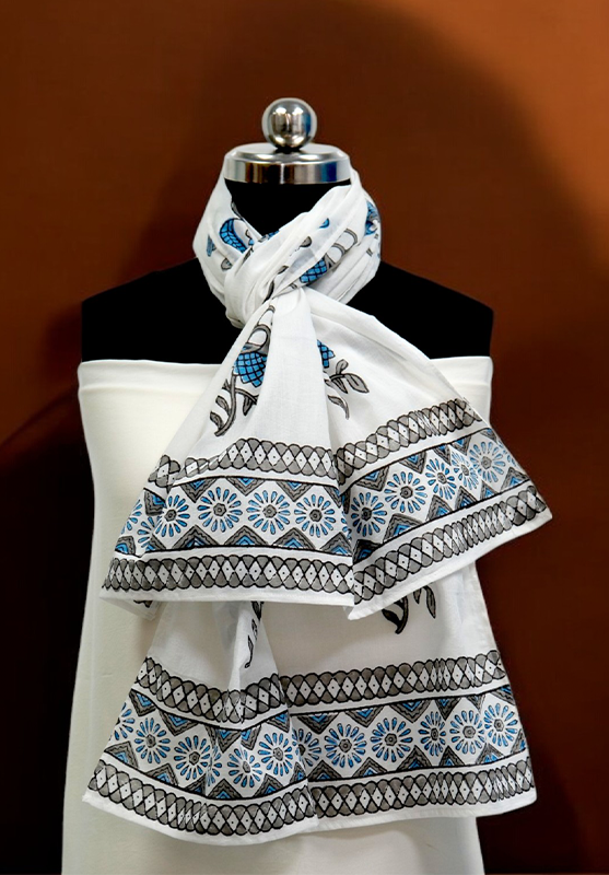 Hand Block Stole in Mulmul Cotton