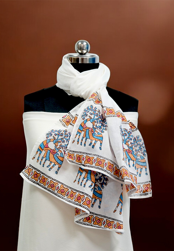 Hand Block Stole in Mulmul Cotton