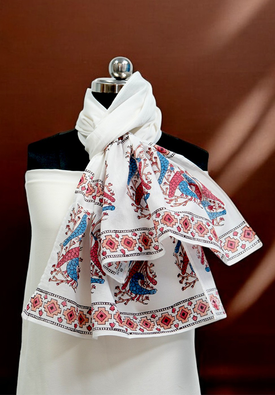 Hand Block Stole in Mulmul Cotton