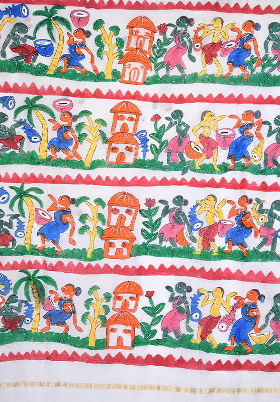 Elegant Pattachitra artwork on traditional Chanderi fabric