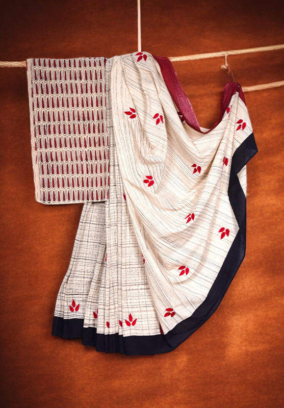 Hand Embroidered Kasim Saree in Hand Spun Cotton