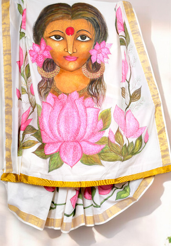 Elegant saree featuring custom brushwork