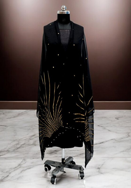 Designer dupatta blending hand paint and embroidery