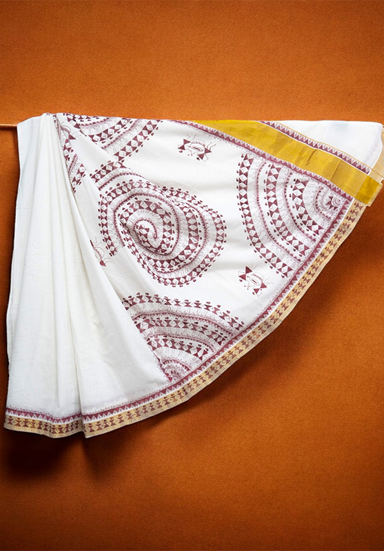 Elegant saree featuring unique hand-painted artwork