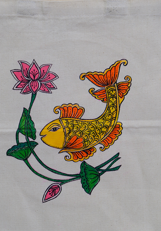 Pattachitra art tote bag with traditional hand painting