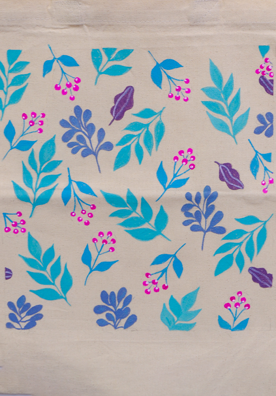 One-of-a-kind eco tote featuring detailed brushwork by local artisans