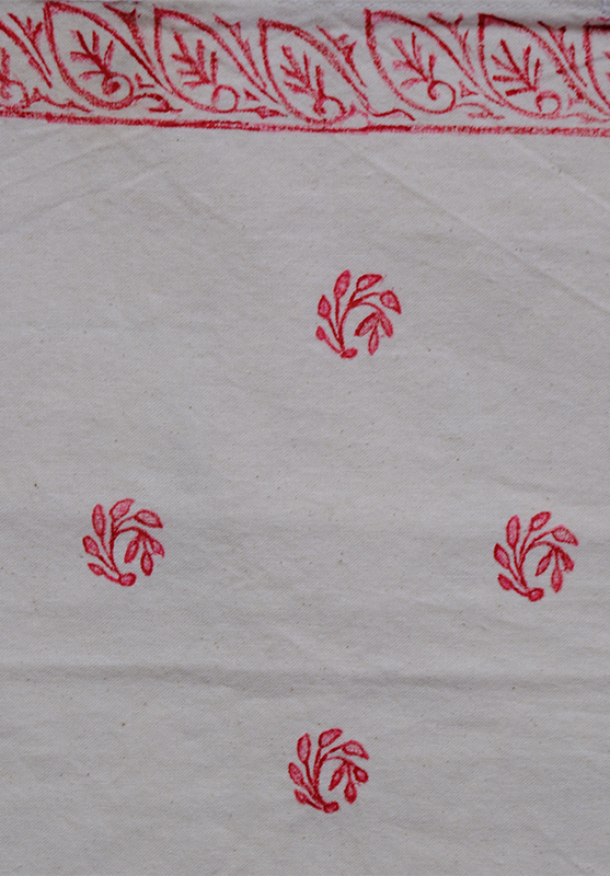 Handcrafted tote bag with block printing and brushwork