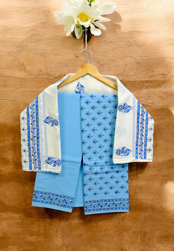 Hand Block Unstiched Suit in Pure Cotton