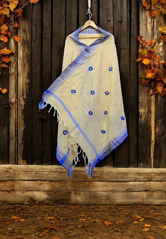 Elegant hand-painted silk dupatta with cultural art