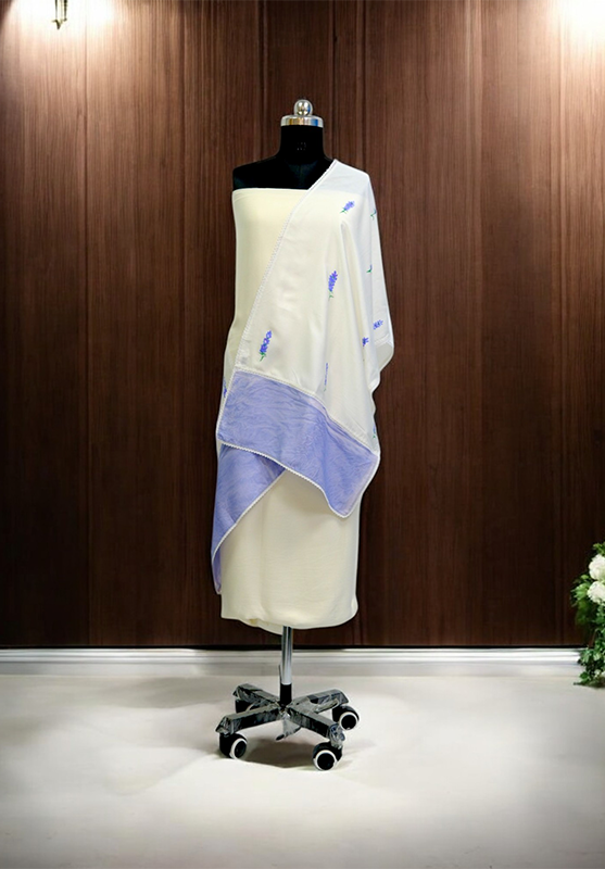 A traditional-inspired stole with intricate hand-painted motifs in rich reds and golds.