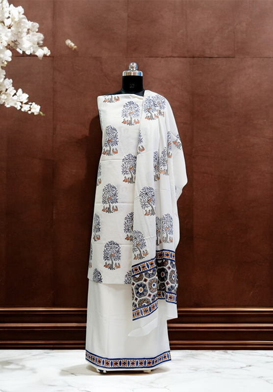 Traditional hand block design on fabric for women

