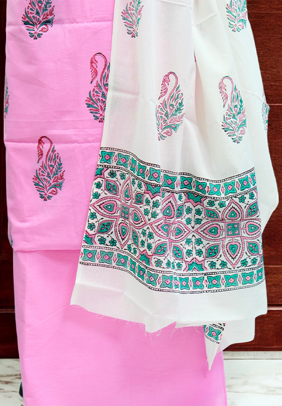 Hand Block Unstiched Suit in Pure Cotton