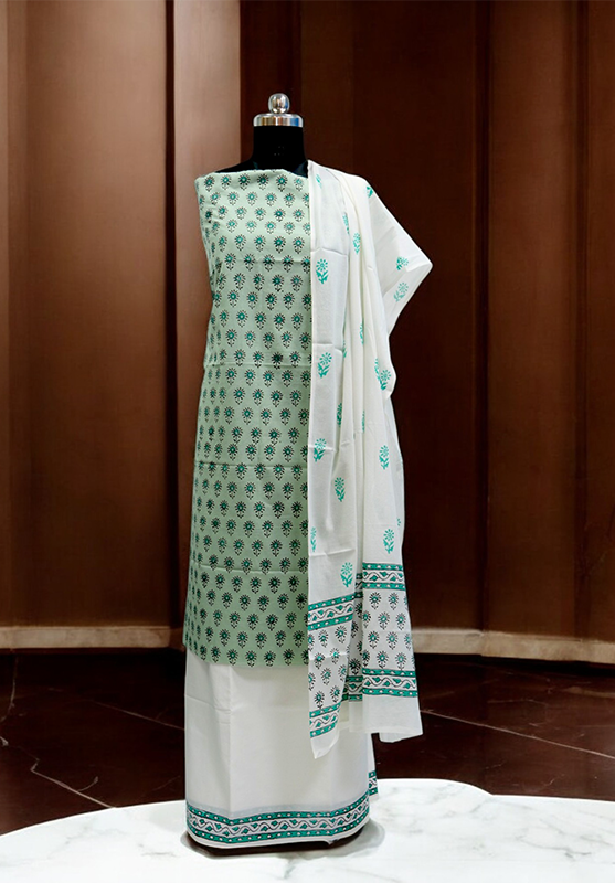 Hand Block Unstiched Suit in Pure Cotton