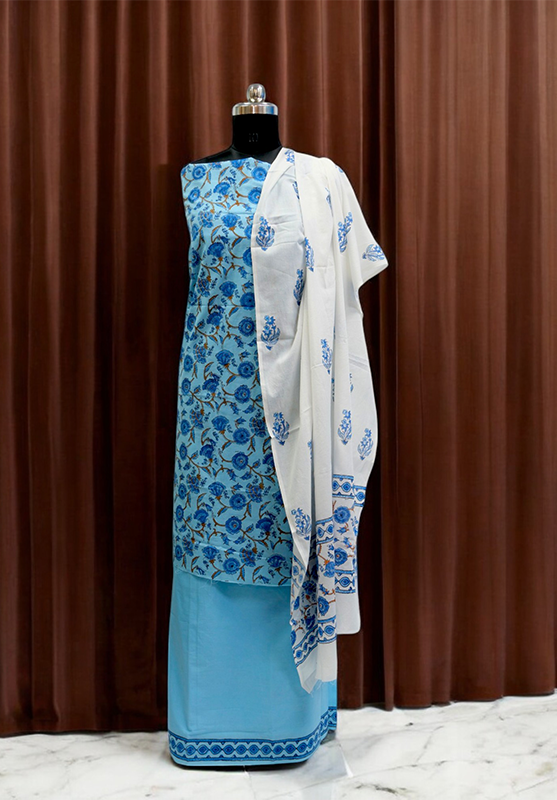 Hand Block Unstiched Suit in Pure Cotton