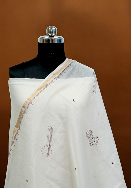 Traditional Worli Art motifs on ethnic dupatta