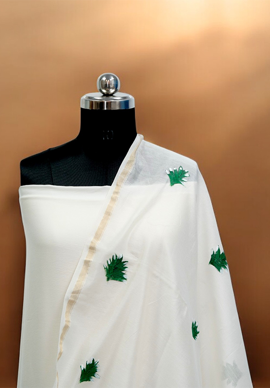Elegant hand-painted silk dupatta with cultural art