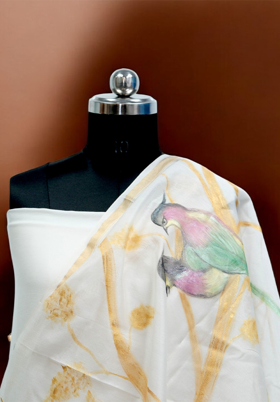 Colorful traditional hand-painted dupatta