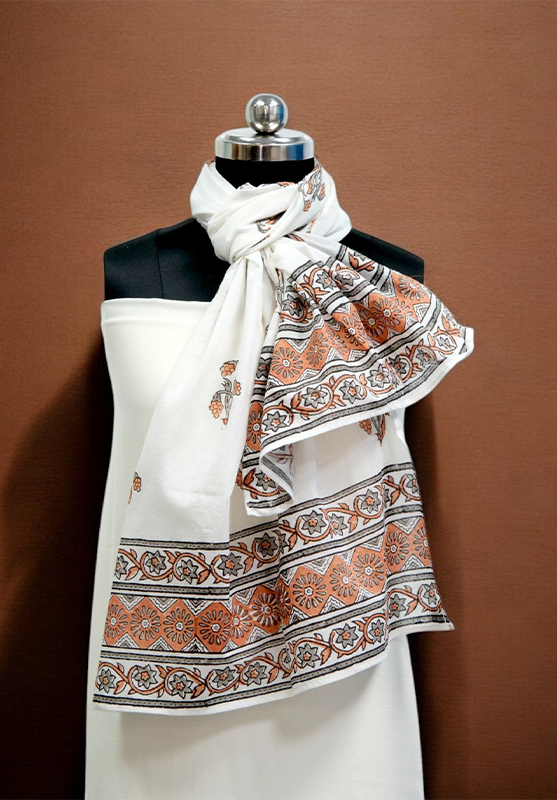 Hand Block Stole in Mulmul Cotton